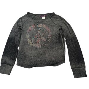 EUC Sparkle by Stoopher Girls Size 14 Gray Long Sleeve Shirt with Peace Sign